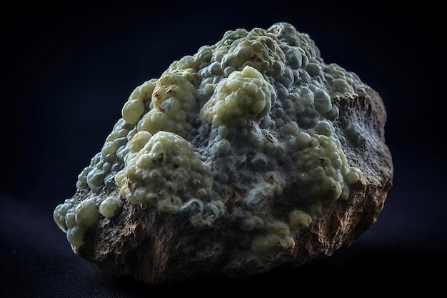 Faustite es una rara piedra natural preciosa en un fondo negro generado por la IA Maqueta de pancarta de encabezado con espacio