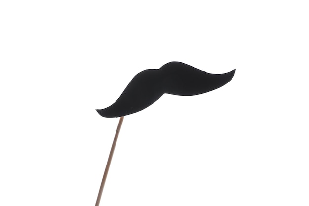 Faux bigote de papel en un palo contra un fondo blanco