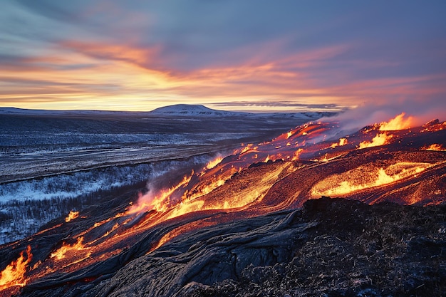 Fava fotorrealista que fluye en Islandia