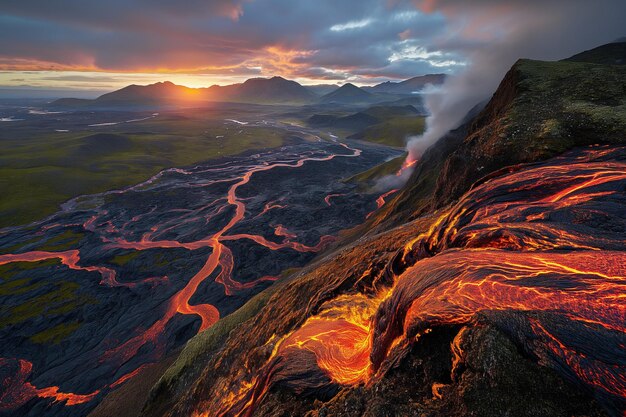 Fava fotorrealista que fluye en Islandia