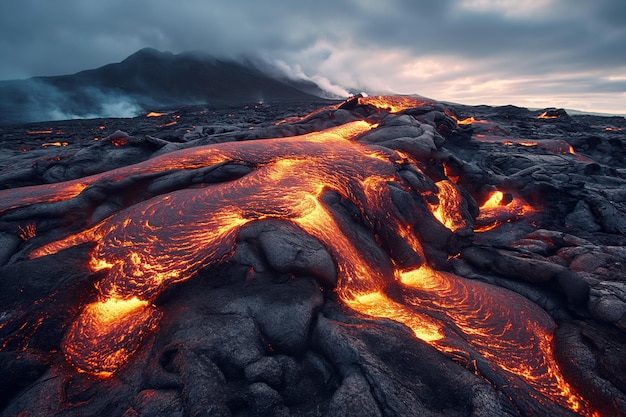 Fava fotorrealista que fluye en Islandia