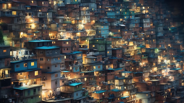 Foto favelas no rio à noite ai generative