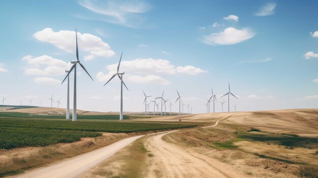 Fazenda de energia renovável, como turbinas eólicas ou painéis solares