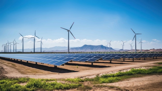 Fazenda de energia renovável, como turbinas eólicas ou painéis solares