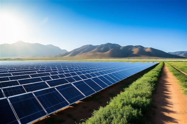 fazenda de painéis solares Fonte alternativa de eletricidade Conceito de recursos sustentáveis