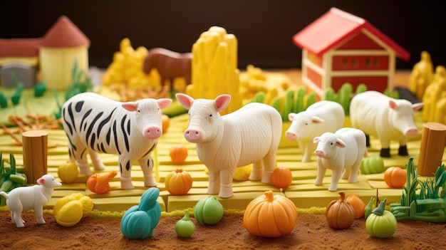 Fazenda de Plasticine Uma reunião caprichosa de diversos animais de fazenda