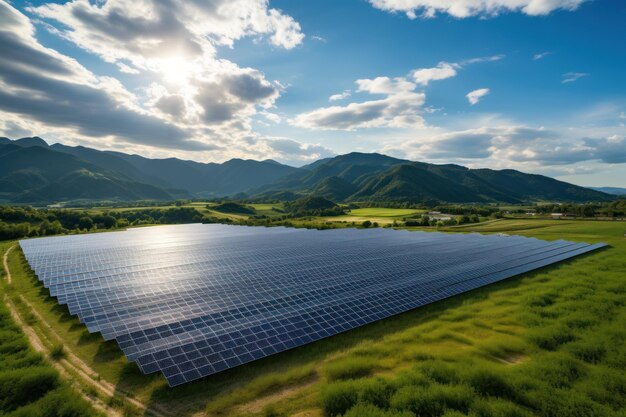 Fazenda solar com painéis solares geradora de energia renovável ai