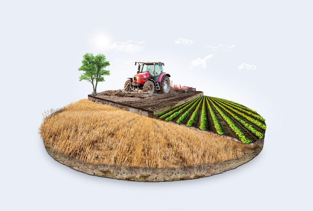 Foto fazendas diferentes de ilustração 3d isoladas na rodada 4 da agricultura de fazenda de paisagem