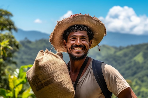 Fazendeiro de café sorrindo Semente de folhas naturais Gerar Ai