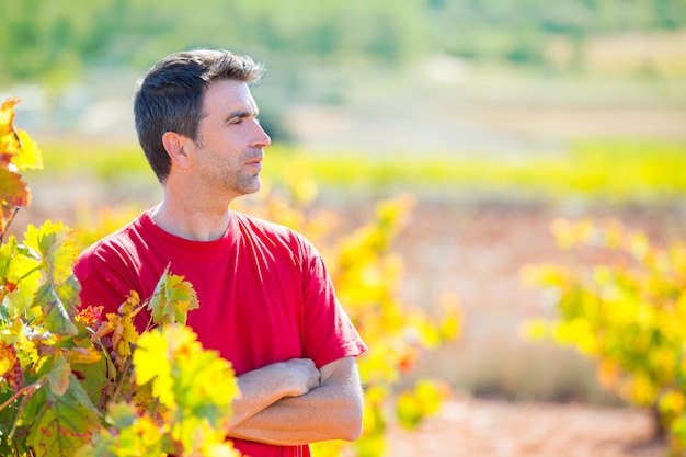 Fazendeiro de vinicultor de Harvester orgulhoso de sua vinha