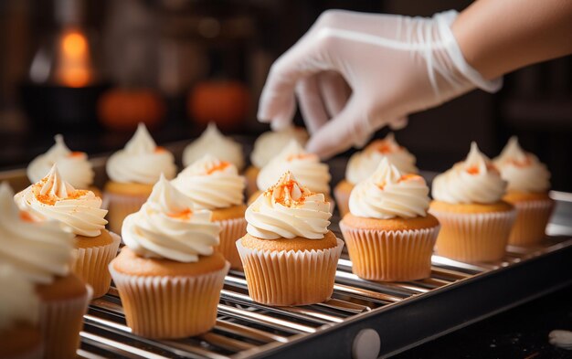 fazendo cupcakes de creme de Halloween na cozinha