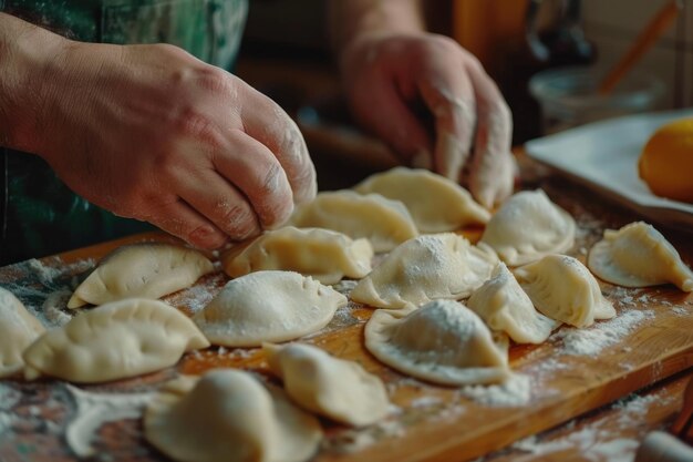 Foto fazer bolinhos de pierogi poloneses com massa caseira