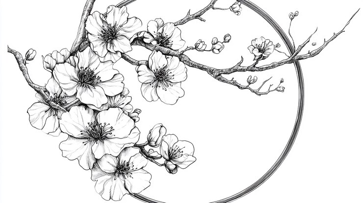 Foto fazer estilo semelhante mesmo para o mesmo um preto e branco cherry blossom floral fine line artwork linha de arte f