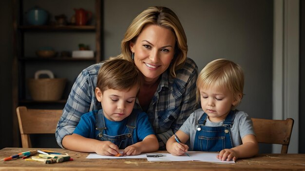 Fazer memórias Mãe e filhos fazendo projetos de DIY juntos