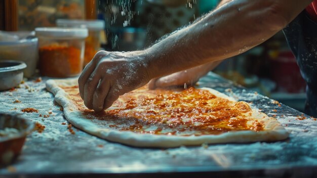 Foto fazer uma pizza turca ou lahmacun fast food e comida de rua popular nos países mediterrânicos