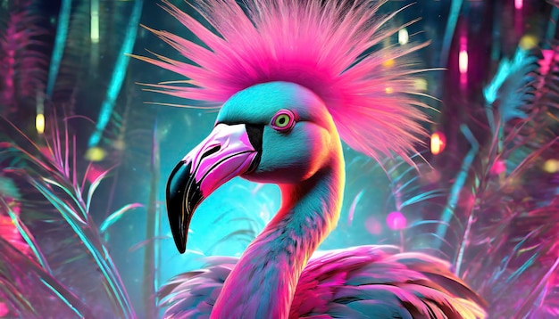 Feathered Rebel Punk Rock Flamingo Com um elegante Mohawk Redefinindo o Coolness Aviário com Atitude e Flair