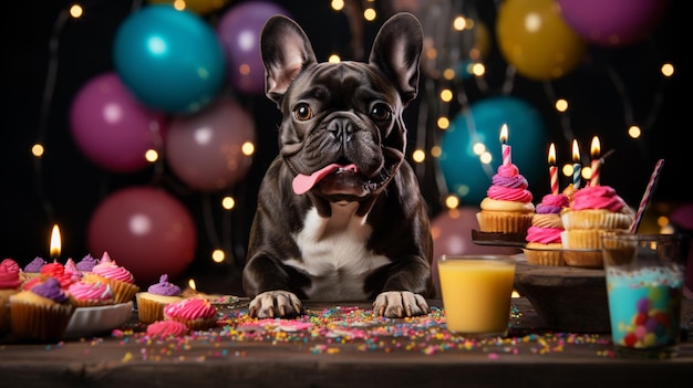 Feature französischer Bulldog festliche Party Feier KI-generiertes Bild