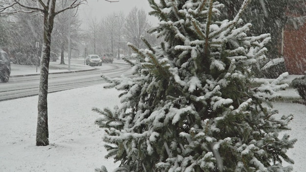 febrero sayreville nj usa vista de tormenta de invierno día nevado camino cubierto de nieve el pequeño pueblo