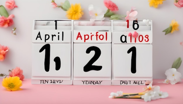 Fecha 1 de abril Concepto creativo para el día del tonto de abril Decoración festiva Calendario del día del tondo de abril