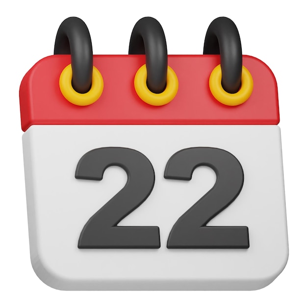 fecha 22 icono 3D aislado en el fondo blanco