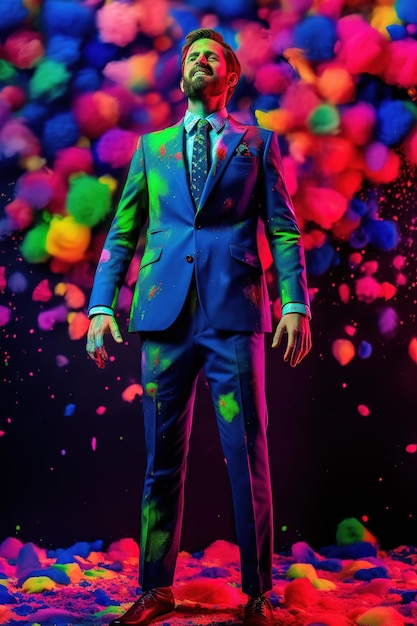Foto fecha um colete de terno arco-íris com tema
