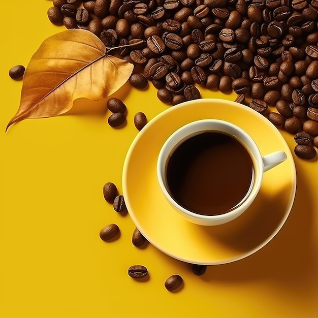 Fecha uma xícara amarela de café preto isolada em fundo branco com um caminho de corte Uma caneca de café