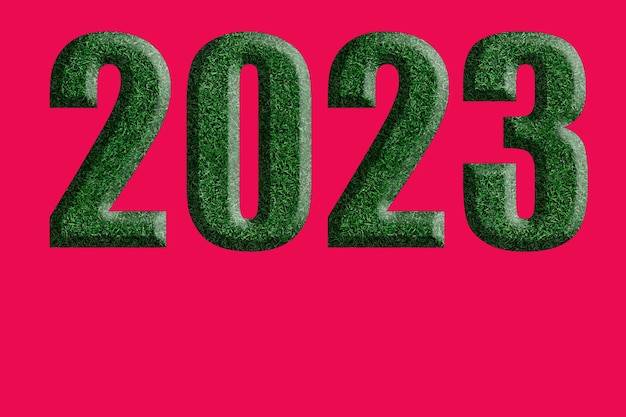 Fecha verde del Año Nuevo 2023 con la textura de un árbol de Navidad en el fondo de Via Magenta crimson