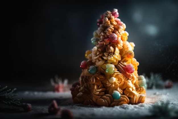 Fechado de biscoitos Árvore de Natal e bokeh fundo Celebração Fundo do dia de Natal