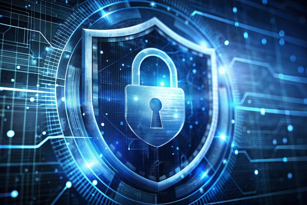 fechadura ou escudo digital que simboliza a cibersegurança e a proteção de dados