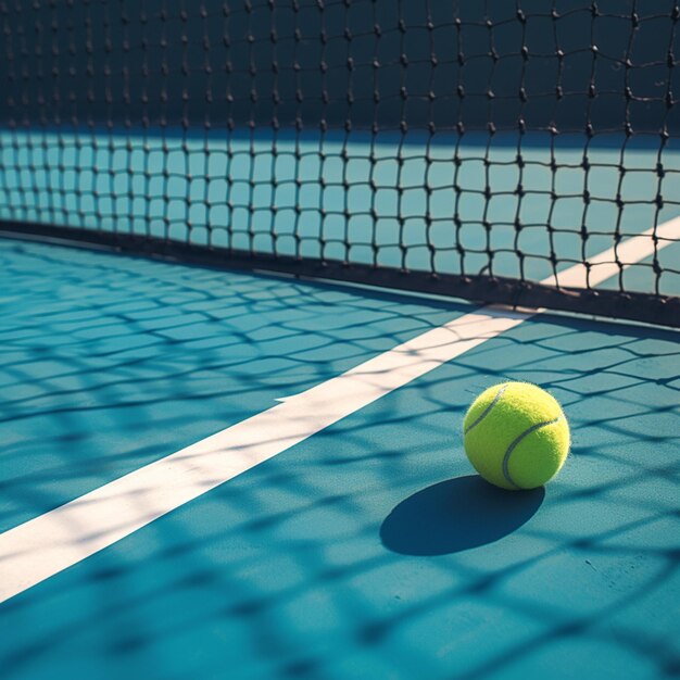 Fechamento da bola de tênis na linha branca perto da rede Para Social Media Post Size