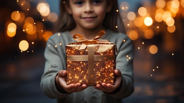 Fechamento de pacotes de presentes de Natal com laços de cetim e com luzes de Natal e tecidos coloridos