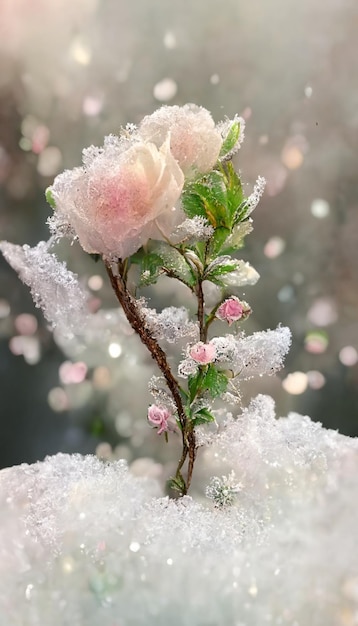 Fechamento de uma flor na neve generativa ai