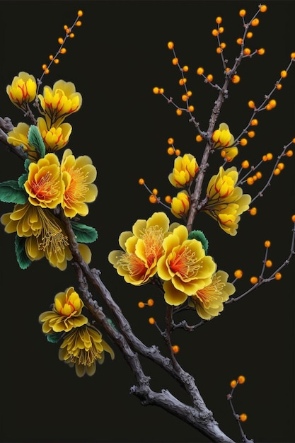 Fechamento de uma planta com flores amarelas generativas ai