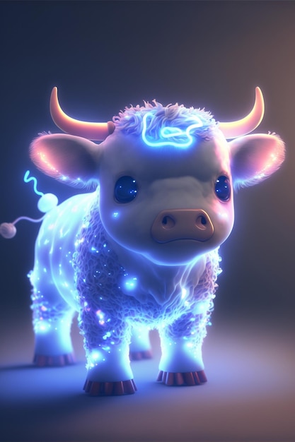 Fechamento de uma vaca com luzes em seu rosto generativo ai