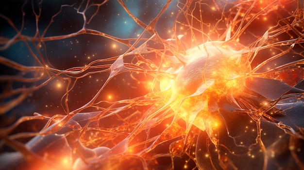 Fechamento do cérebro humano mostrando neurônios disparando e extensões neurais generativas ai