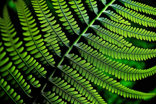 Fechamento vertical de folhas de samambaia em verde