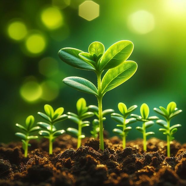 Fechar a planta jovem crescendo sobre fundo verde