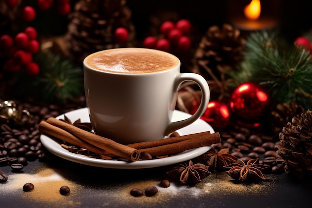 fechar o café em um fundo de tema de natal