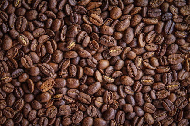 Fechar o fundo de grãos de café torrados