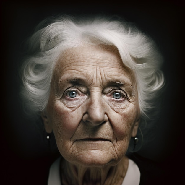 Fechar o retrato de estúdio de uma idosa sênior em fundo preto Tecnologia generativa de IA