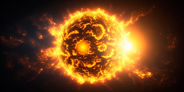 Fechar o sol com explosões solares geradas por IA ilustração