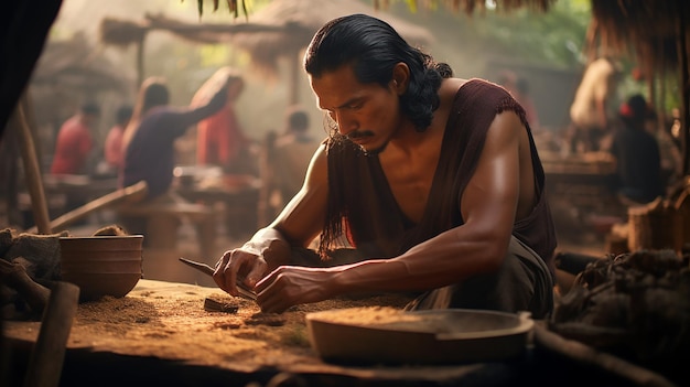 fechar um homem trabalhando aldeia tradicional indonésia