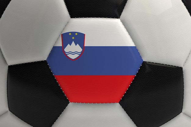 Fechar uma bola de futebol com renderização em 3D da bandeira da Eslovênia