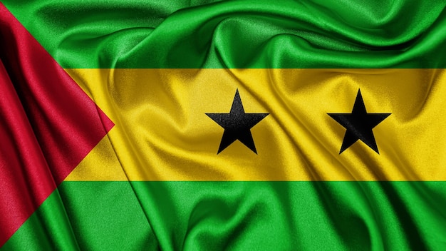 Feche a bandeira de textura realista de São Tomé e Príncipe