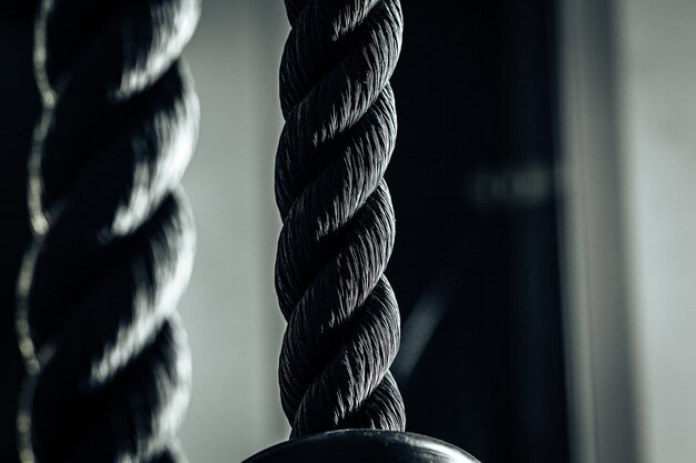 Feche a foto de um equipamento de ginástica de corda tríceps