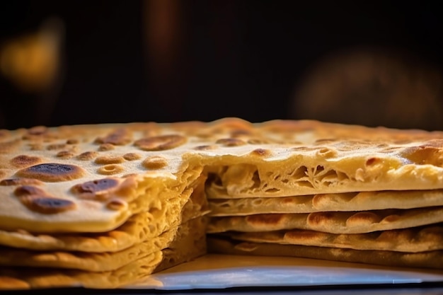 Feche a foto de um pão de paratha feito na hora fatiado delicioso