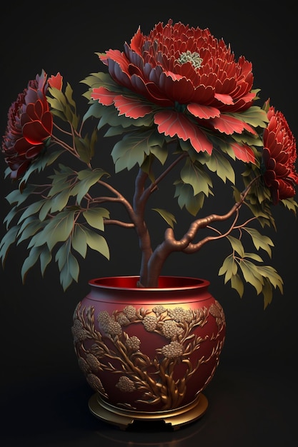 Feche acima de um vaso com flores nele generative ai