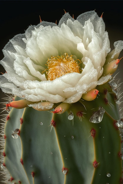 Feche acima de uma flor em um cactus generative ai
