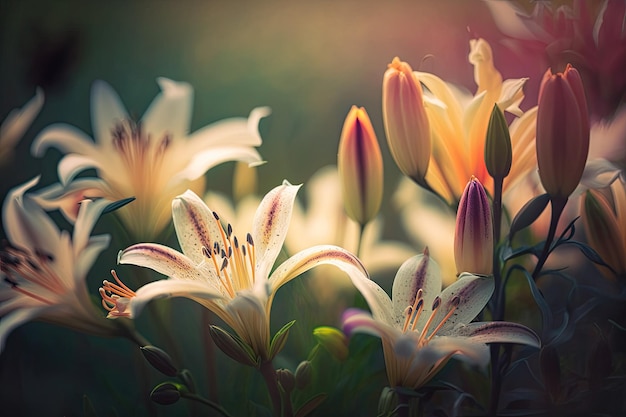 Foto feche as flores de lírio ao amanhecer