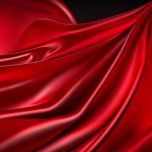 Feche o fundo de seda vermelha onda ou tecido de cetim ou fundo de tecido drapeado de seda vermelha